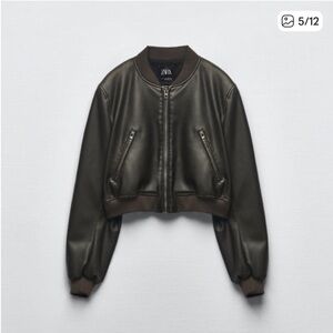 Zara faux leather Brown Bomber Jacket